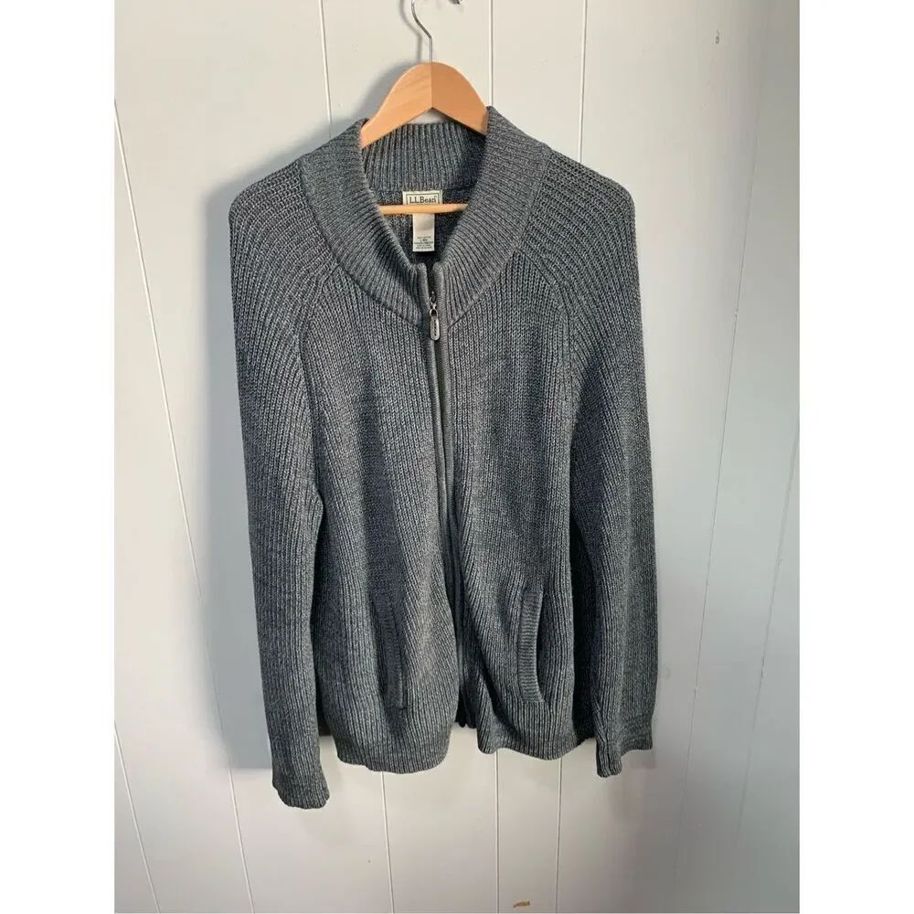 L.L. Bean Full Zip Knit Cardigan Sweater ItemID 298244 Mens L- Grey